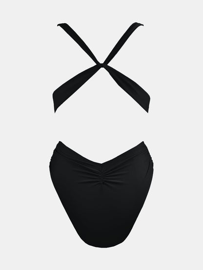CUPSHE One Piece Swimsuit for Women Bathing Suit Cut Out Cross Back Tie Deep V Neck Ruched High Cut - 7DAY'S