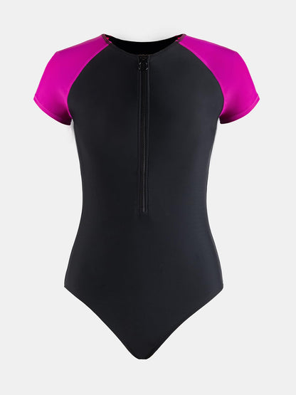 CUPSHE One Piece Swimsuit for Women Mock Neck Zipper Short Sleeve Bathing Suit - 7DAY'S