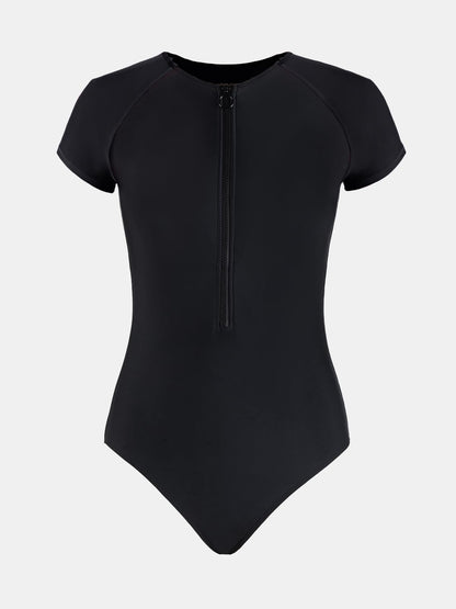 CUPSHE One Piece Swimsuit for Women Mock Neck Zipper Short Sleeve Bathing Suit - 7DAY'S
