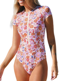 CUPSHE One Piece Swimsuit for Women Mock Neck Zipper Short Sleeve Bathing Suit - 7DAY'S