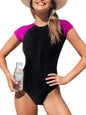 CUPSHE One Piece Swimsuit for Women Mock Neck Zipper Short Sleeve Bathing Suit - 7DAY'S