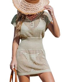 CUPSHE Women Crochet Swim Cover Up Short Sleeve V Neck Bathing Suit Beach Dress Summer Swimwear Coverups - 7DAY'S