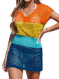 CUPSHE Women Crochet Swim Cover Up Short Sleeve V Neck Bathing Suit Beach Dress Summer Swimwear Coverups - 7DAY'S