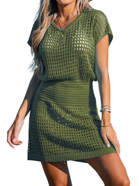 CUPSHE Women Crochet Swim Cover Up Short Sleeve V Neck Bathing Suit Beach Dress Summer Swimwear Coverups - 7DAY'S