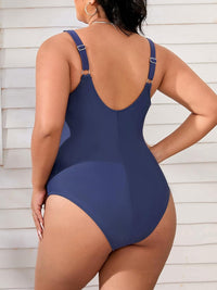 CUPSHE Women Plus Size One Piece Swimsuit V Neck Mesh Sheer Tummy Control Bathing Suit with Adjustable Wide Straps - 7DAY'S