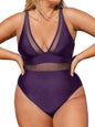 CUPSHE Women Plus Size One Piece Swimsuit V Neck Mesh Sheer Tummy Control Bathing Suit with Adjustable Wide Straps - 7DAY'S