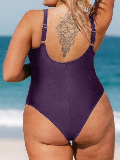 CUPSHE Women Plus Size One Piece Swimsuit V Neck Mesh Sheer Tummy Control Bathing Suit with Adjustable Wide Straps - 7DAY'S