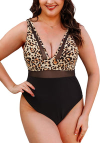 CUPSHE Women Plus Size One Piece Swimsuit V Neck Mesh Sheer Tummy Control Bathing Suit with Adjustable Wide Straps - 7DAY'S