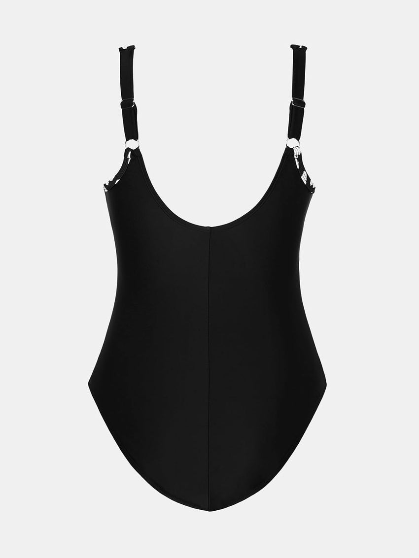 CUPSHE Women Plus Size One Piece Swimsuit V Neck Mesh Sheer Tummy Control Bathing Suit with Adjustable Wide Straps - 7DAY'S
