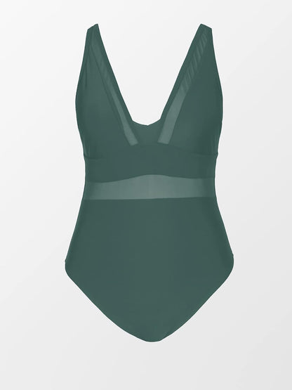 CUPSHE Women Plus Size One Piece Swimsuit V Neck Mesh Sheer Tummy Control Bathing Suit with Adjustable Wide Straps - 7DAY'S
