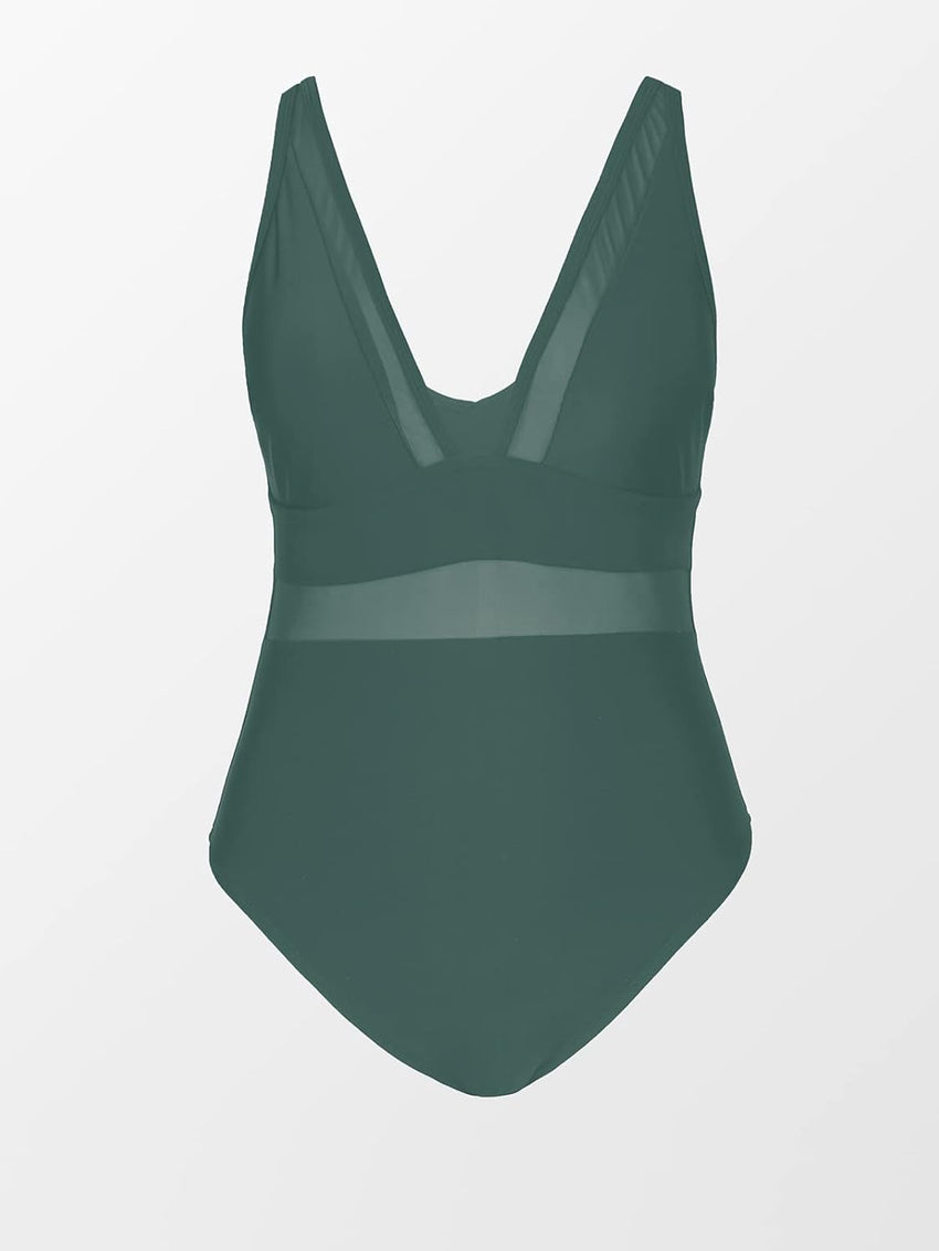 CUPSHE Women Plus Size One Piece Swimsuit V Neck Mesh Sheer Tummy Control Bathing Suit with Adjustable Wide Straps - 7DAY'S