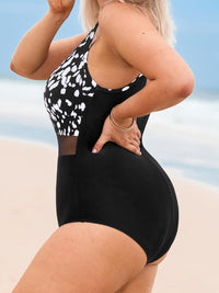 CUPSHE Women Plus Size One Piece Swimsuit V Neck Mesh Sheer Tummy Control Bathing Suit with Adjustable Wide Straps - 7DAY'S