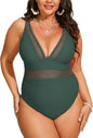 CUPSHE Women Plus Size One Piece Swimsuit V Neck Mesh Sheer Tummy Control Bathing Suit with Adjustable Wide Straps - 7DAY'S