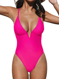 CUPSHE Women Swimsuit One Piece Bathing Suit Deep V Neck Crisscross Back Adjustable Strap - 7DAY'S
