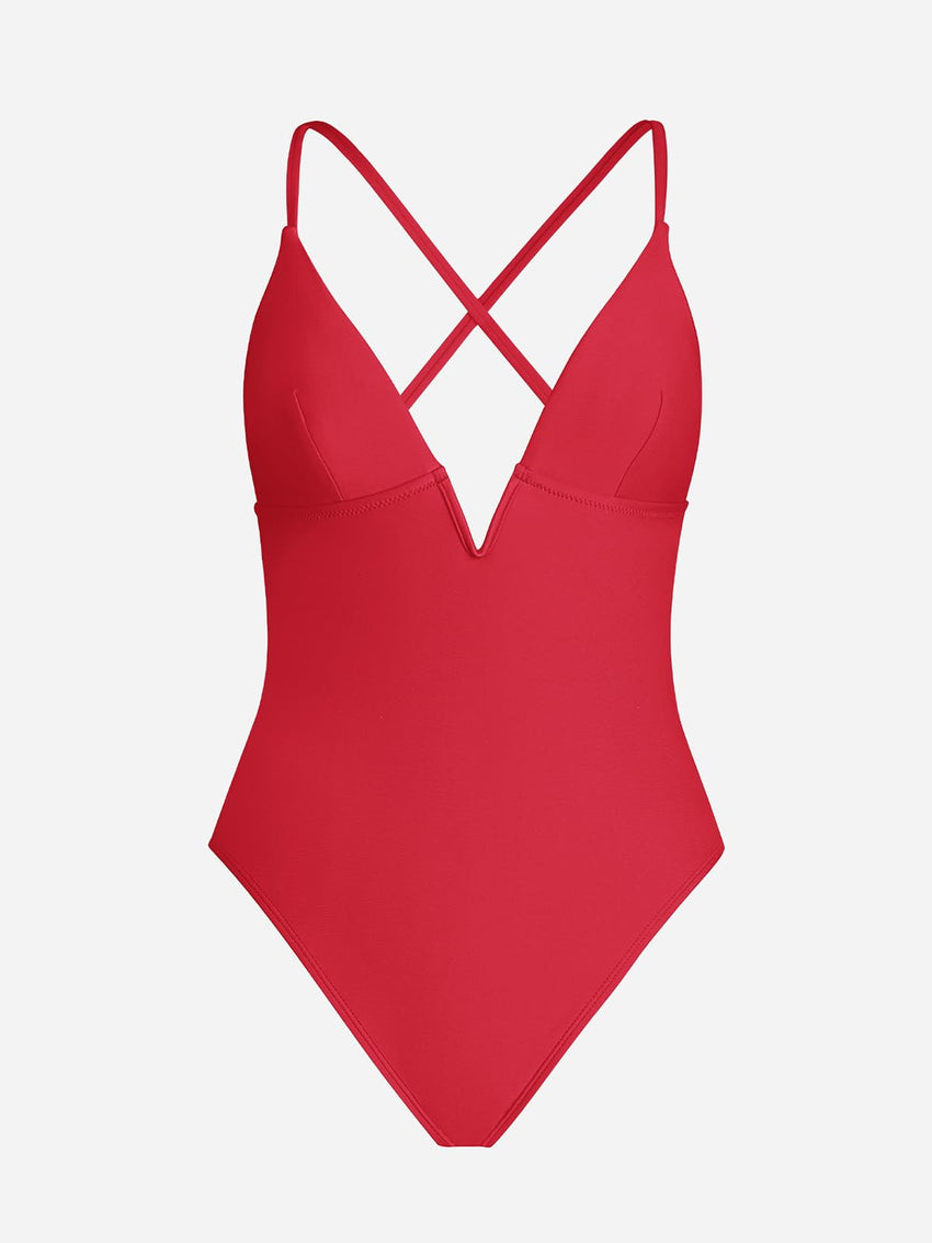 CUPSHE Women Swimsuit One Piece Bathing Suit Deep V Neck Crisscross Back Adjustable Strap - 7DAY'S