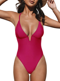 CUPSHE Women Swimsuit One Piece Bathing Suit Deep V Neck Crisscross Back Adjustable Strap - 7DAY'S