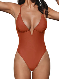 CUPSHE Women Swimsuit One Piece Bathing Suit Deep V Neck Crisscross Back Adjustable Strap - 7DAY'S