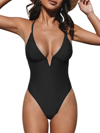 CUPSHE Women Swimsuit One Piece Bathing Suit Deep V Neck Crisscross Back Adjustable Strap - 7DAY'S