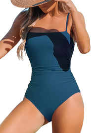 CUPSHE Women Swimsuit One Piece Bathing Suit Square Neck Cutout Back Tummy Control with Adjustable Spaghetti Straps - 7DAY'S