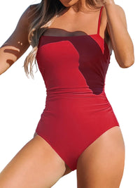CUPSHE Women Swimsuit One Piece Bathing Suit Square Neck Cutout Back Tummy Control with Adjustable Spaghetti Straps - 7DAY'S