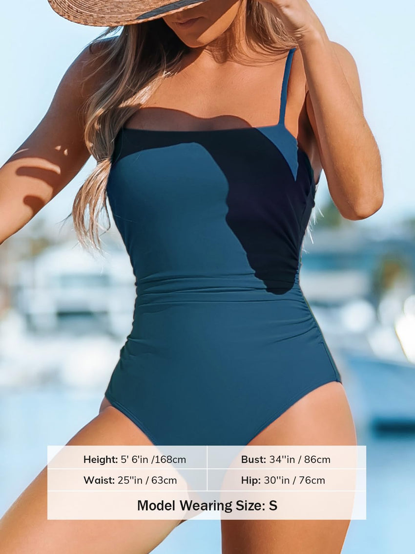 CUPSHE Women Swimsuit One Piece Bathing Suit Square Neck Cutout Back Tummy Control with Adjustable Spaghetti Straps - 7DAY'S