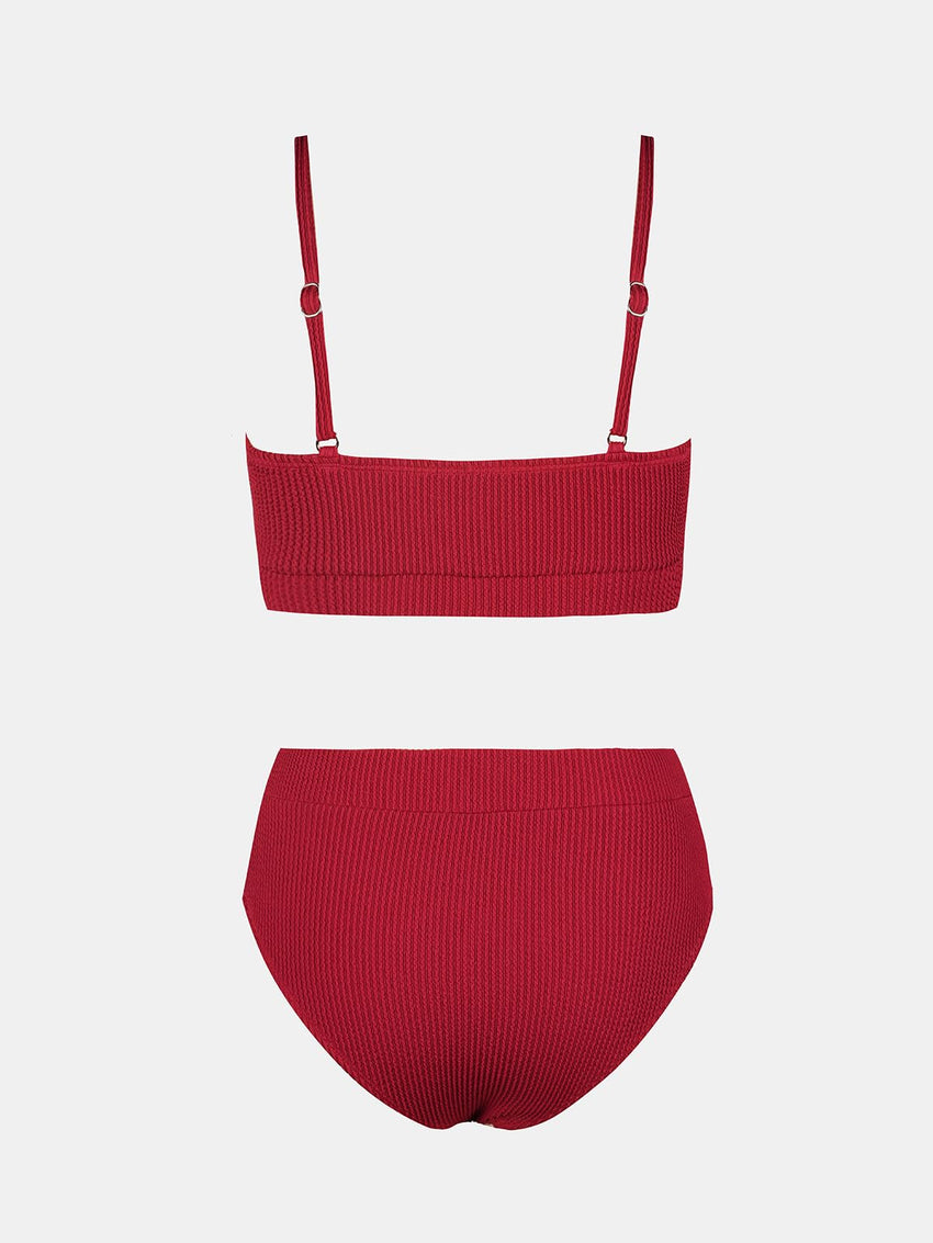 CUPSHE Women's Bikini Set Two Piece Swimsuits High Waisted Scoop Neck Spaghetti Adjustable Straps Textured - 7DAY'S