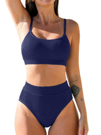 CUPSHE Women's Bikini Set Two Piece Swimsuits High Waisted Scoop Neck Spaghetti Adjustable Straps Textured - 7DAY'S