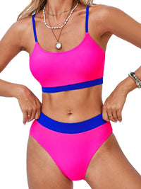 CUPSHE Women's Bikini Set Two Piece Swimsuits High Waisted Scoop Neck Spaghetti Adjustable Straps Textured - 7DAY'S