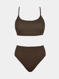 CUPSHE Women's Bikini Set Two Piece Swimsuits High Waisted Scoop Neck Spaghetti Adjustable Straps Textured - 7DAY'S