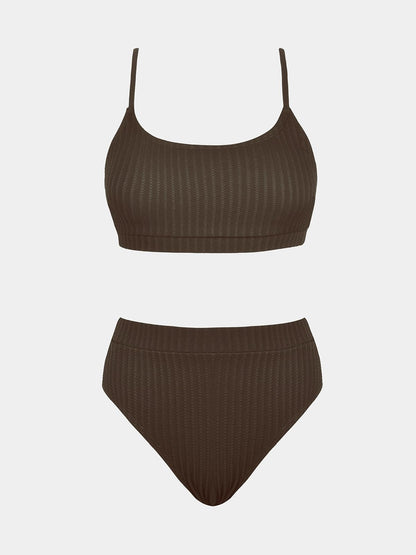 CUPSHE Women's Bikini Set Two Piece Swimsuits High Waisted Scoop Neck Spaghetti Adjustable Straps Textured - 7DAY'S