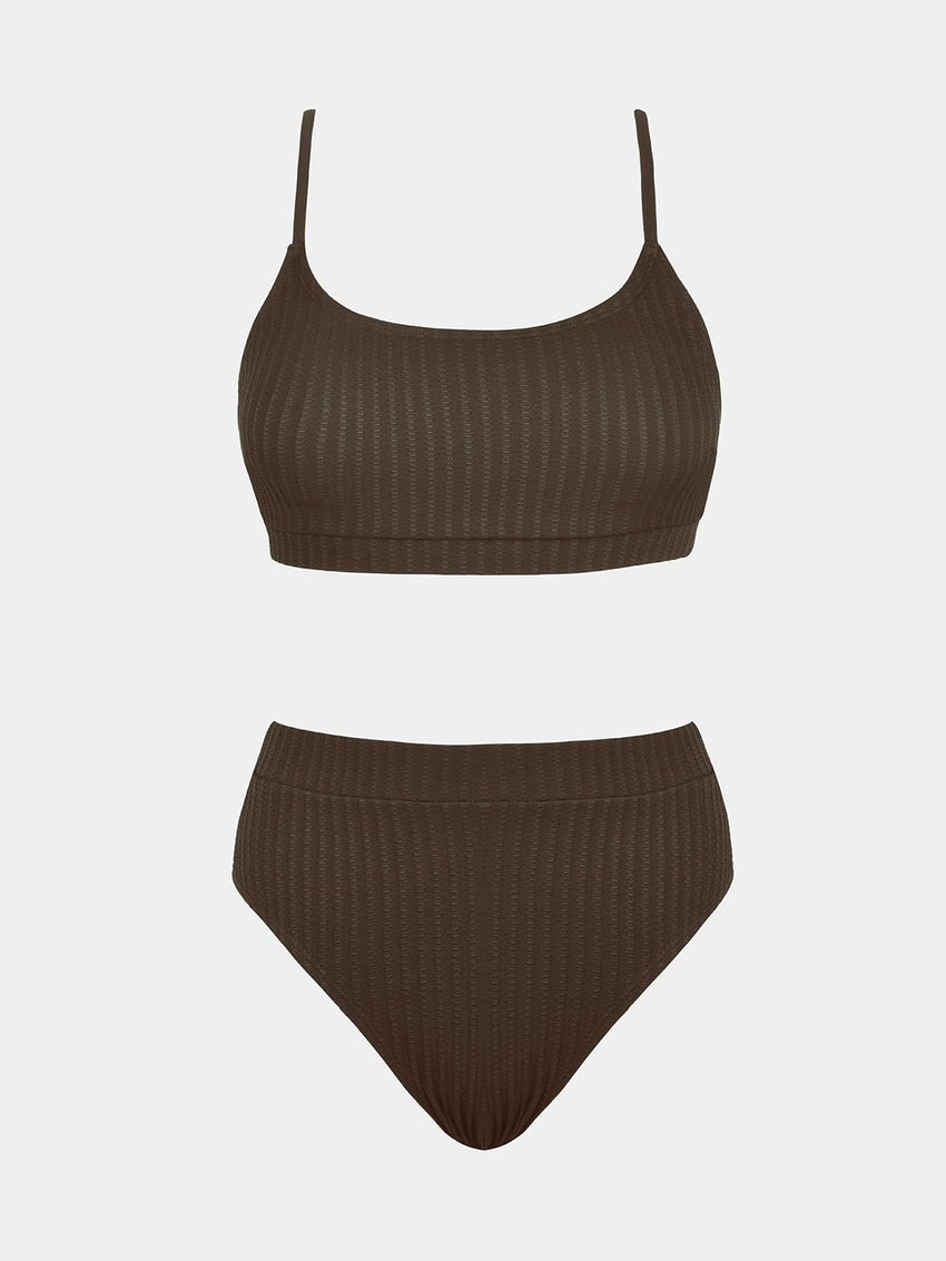 CUPSHE Women's Bikini Set Two Piece Swimsuits High Waisted Scoop Neck Spaghetti Adjustable Straps Textured - 7DAY'S
