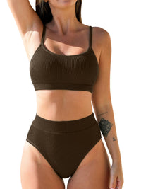 CUPSHE Women's Bikini Set Two Piece Swimsuits High Waisted Scoop Neck Spaghetti Adjustable Straps Textured - 7DAY'S