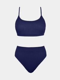 CUPSHE Women's Bikini Set Two Piece Swimsuits High Waisted Scoop Neck Spaghetti Adjustable Straps Textured - 7DAY'S