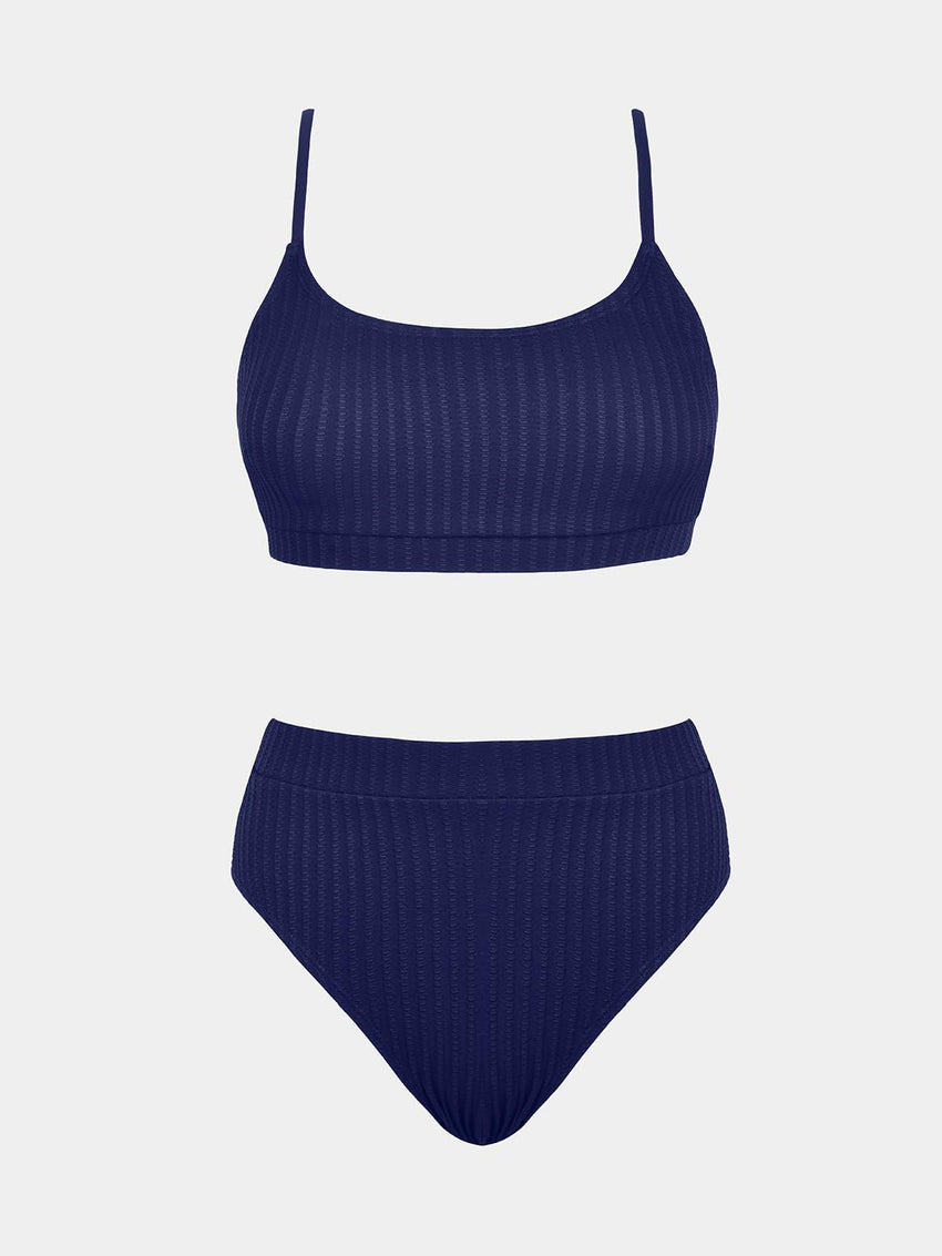 CUPSHE Women's Bikini Set Two Piece Swimsuits High Waisted Scoop Neck Spaghetti Adjustable Straps Textured - 7DAY'S