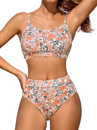 CUPSHE Women's Bikini Set Two Piece Swimsuits High Waisted Scoop Neck Spaghetti Adjustable Straps Textured - 7DAY'S