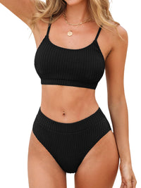 CUPSHE Women's Bikini Set Two Piece Swimsuits High Waisted Scoop Neck Spaghetti Adjustable Straps Textured - 7DAY'S