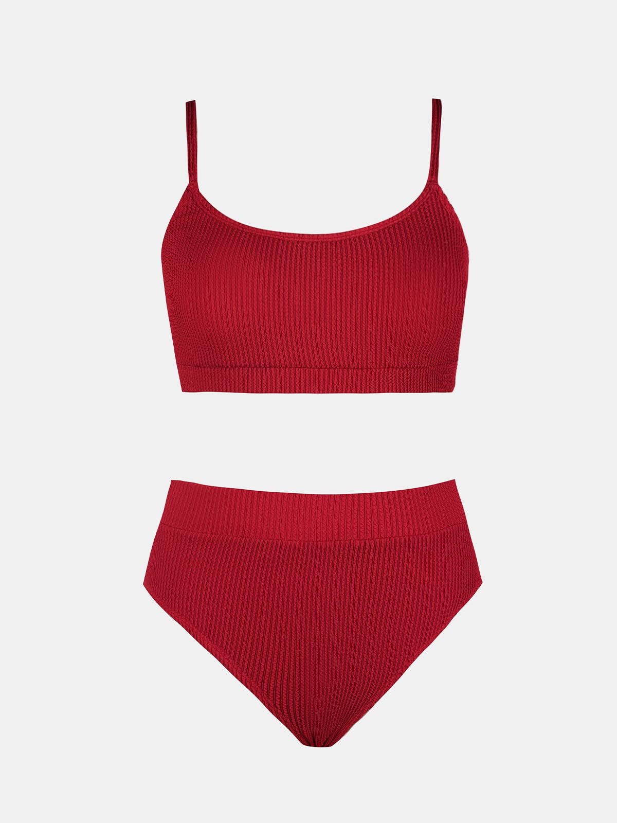 CUPSHE Women's Bikini Set Two Piece Swimsuits High Waisted Scoop Neck Spaghetti Adjustable Straps Textured - 7DAY'S