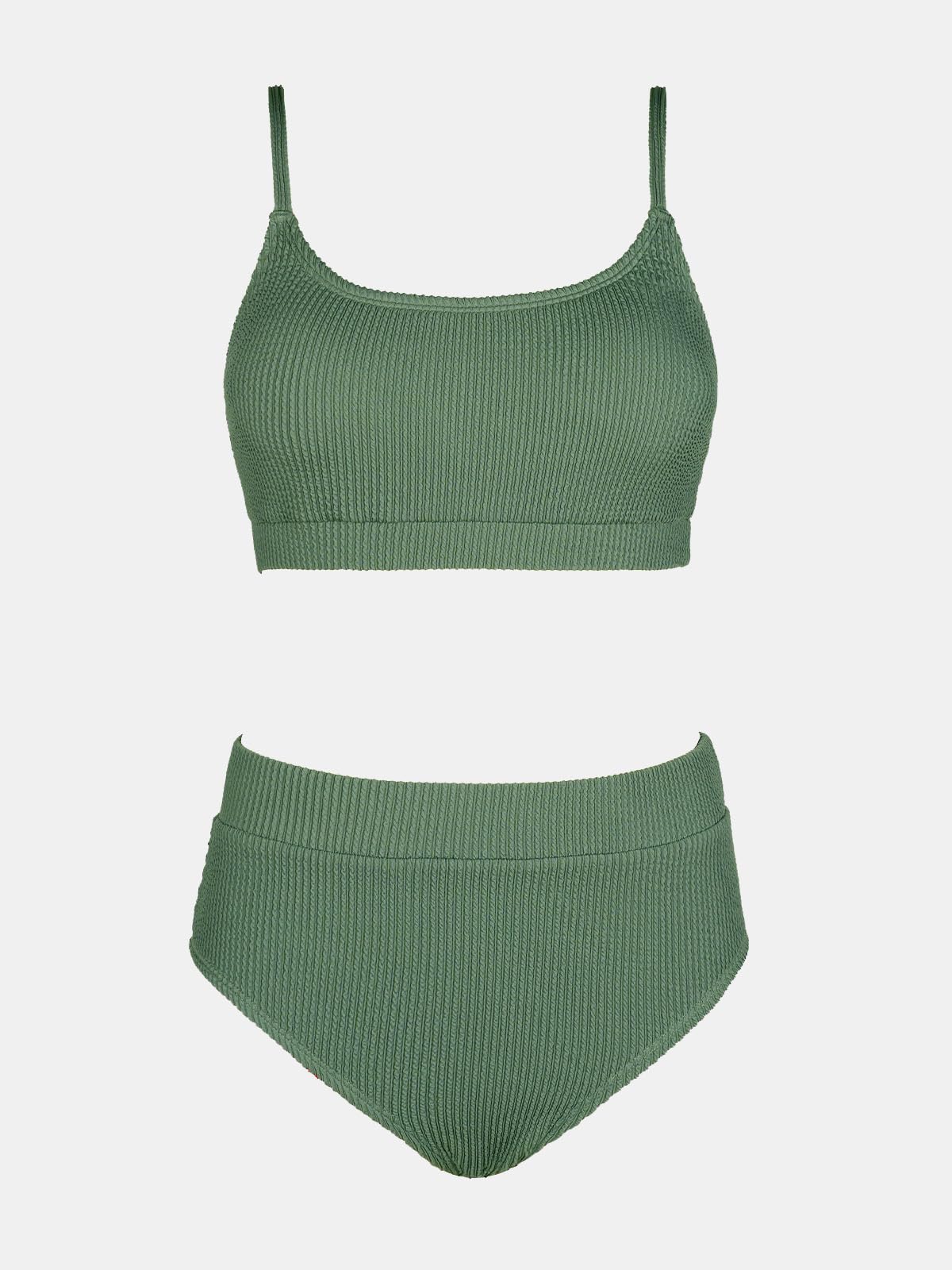 CUPSHE Women's Bikini Set Two Piece Swimsuits High Waisted Scoop Neck Spaghetti Adjustable Straps Textured - 7DAY'S
