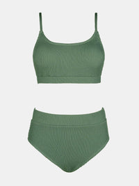 CUPSHE Women's Bikini Set Two Piece Swimsuits High Waisted Scoop Neck Spaghetti Adjustable Straps Textured - 7DAY'S