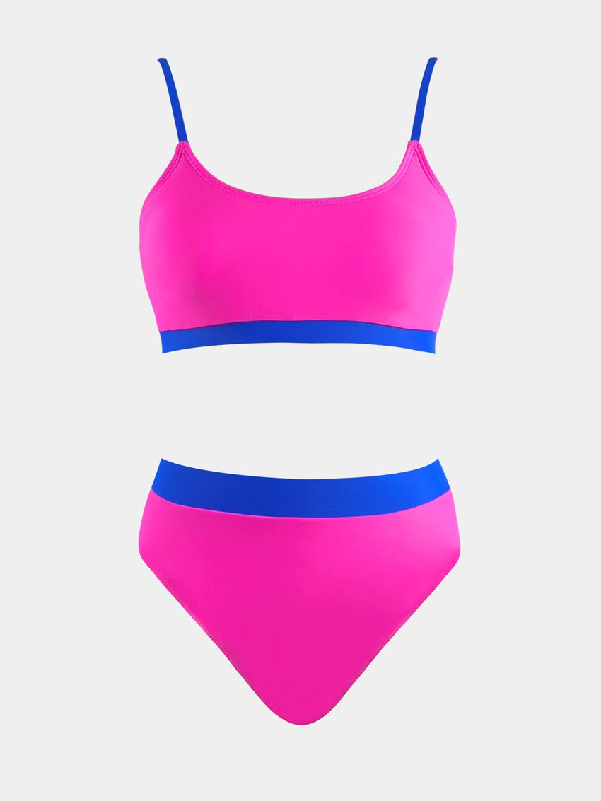 CUPSHE Women's Bikini Set Two Piece Swimsuits High Waisted Scoop Neck Spaghetti Adjustable Straps Textured - 7DAY'S