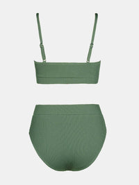 CUPSHE Women's Bikini Set Two Piece Swimsuits High Waisted Scoop Neck Spaghetti Adjustable Straps Textured - 7DAY'S