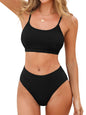 CUPSHE Women's Bikini Set Two Piece Swimsuits High Waisted Scoop Neck Spaghetti Adjustable Straps Textured - 7DAY'S