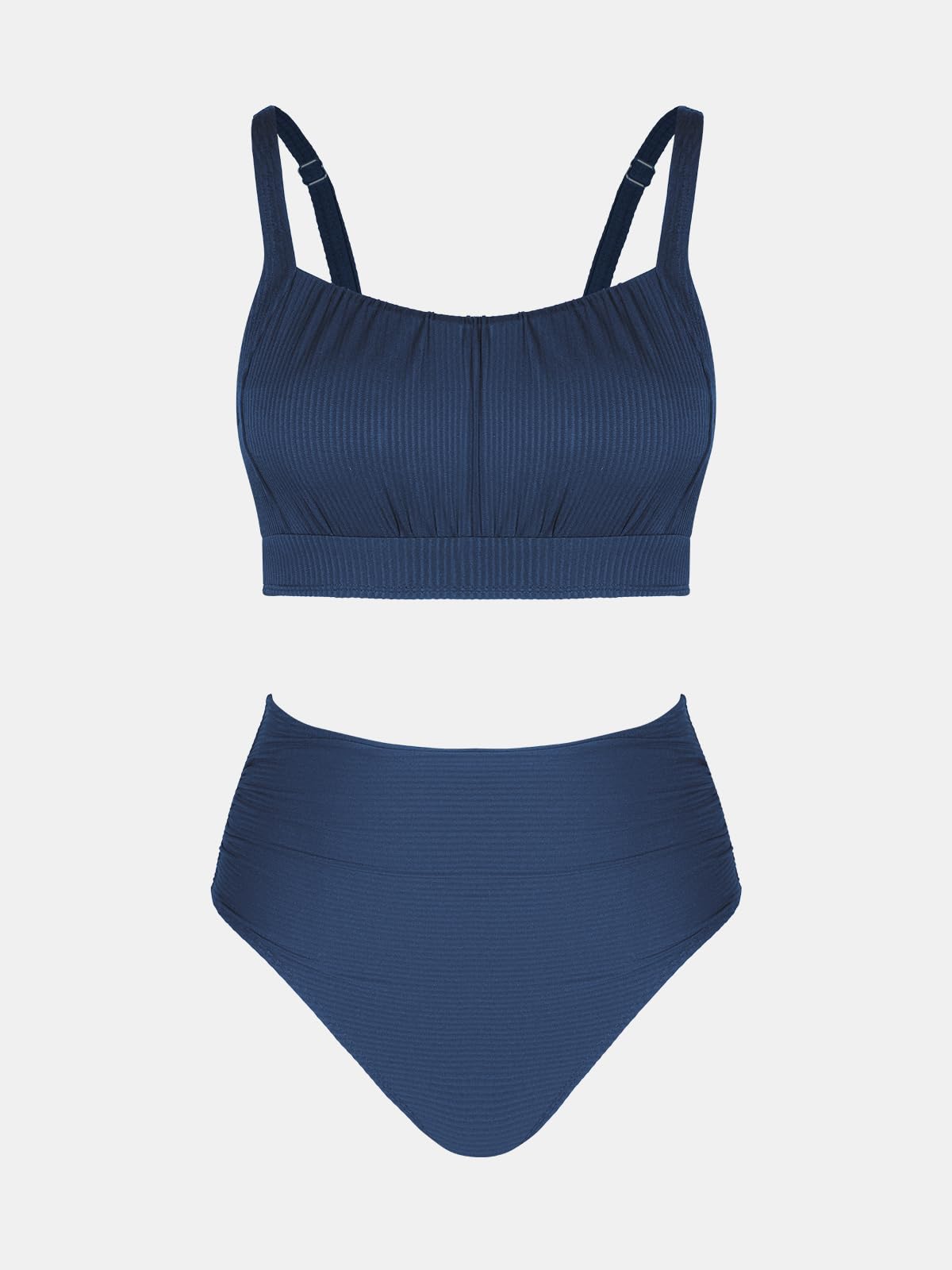 CUPSHE Women's Bikini Sets Two Piece Bathing Suit High Waisted Square Neck Adjustable Straps Ruched - 7DAY'S
