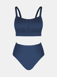 CUPSHE Women's Bikini Sets Two Piece Bathing Suit High Waisted Square Neck Adjustable Straps Ruched - 7DAY'S