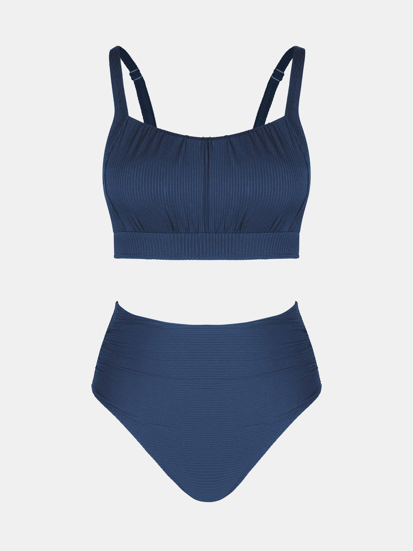 CUPSHE Women's Bikini Sets Two Piece Bathing Suit High Waisted Square Neck Adjustable Straps Ruched - 7DAY'S
