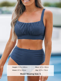 CUPSHE Women's Bikini Sets Two Piece Bathing Suit High Waisted Square Neck Adjustable Straps Ruched - 7DAY'S