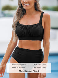 CUPSHE Women's Bikini Sets Two Piece Bathing Suit High Waisted Square Neck Adjustable Straps Ruched - 7DAY'S