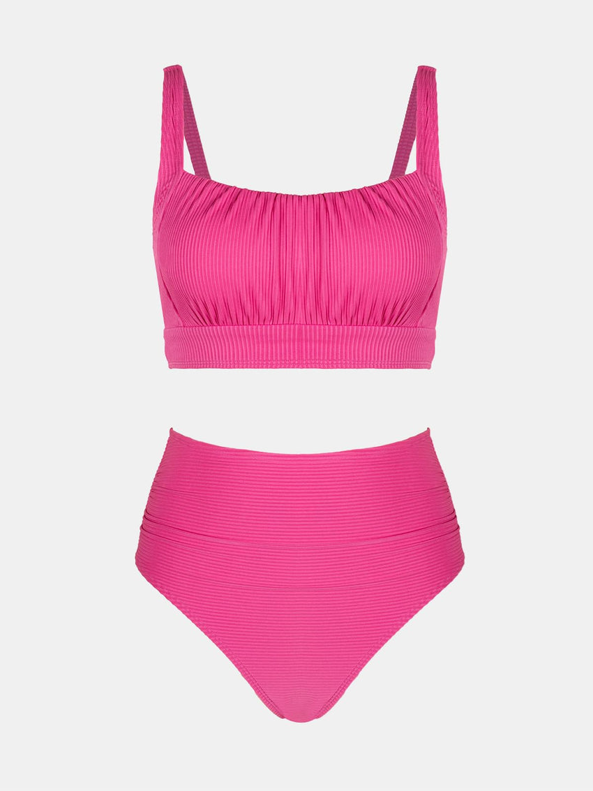 CUPSHE Women's Bikini Sets Two Piece Bathing Suit High Waisted Square Neck Adjustable Straps Ruched - 7DAY'S
