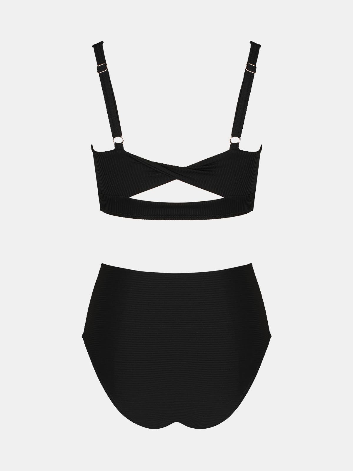 CUPSHE Women's Bikini Sets Two Piece Bathing Suit High Waisted Square Neck Adjustable Straps Ruched - 7DAY'S