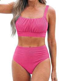 CUPSHE Women's Bikini Sets Two Piece Bathing Suit High Waisted Square Neck Adjustable Straps Ruched - 7DAY'S